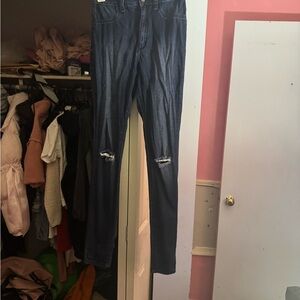 Fashion Nova Dark Blue Ripped Skinny Jeans